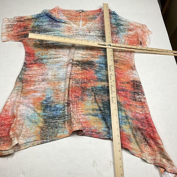 Jess & Jane Tunic Abstract Print Cold Shoulder Short Sleeve Studded Top LARGE - Picture 5 of 10